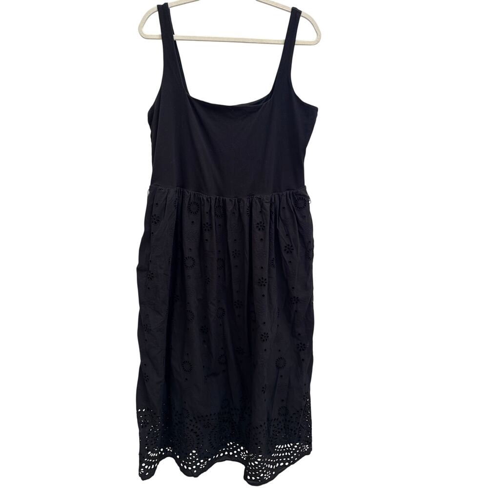 Boden Midi Sundress Women's Size 14 Black Eyelet Cottagecore Minimalist Classic